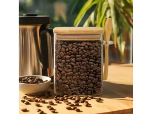 BORCAN DIN STICLA CU CAPAC SI LINGURITA, PATRAT, 800 ML (S174--28)