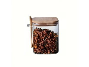 BORCAN DIN STICLA CU CAPAC SI LINGURITA, PATRAT, 10*10 CM, 500 ML (S174--27)