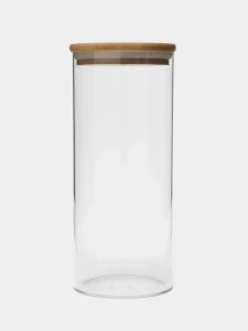 VAS DIN STICLA TRANSPARENTA CU CAPAC DE BAMBUC (006796)