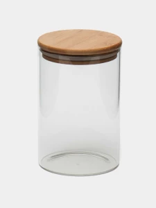VAS DIN STICLA CU CAPAC DE BAMBUC 900 ML (006802)