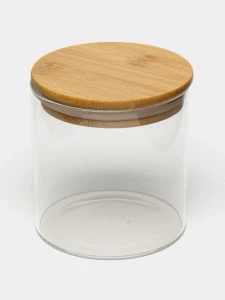 VAS DIN STICLA TRANSPARENTA CU CAPAC DE BAMBUC 500 ML (006888)