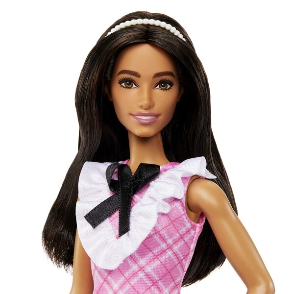Păpușa barbie "fashionista cu părul  negru și rochie cu carouri” 4