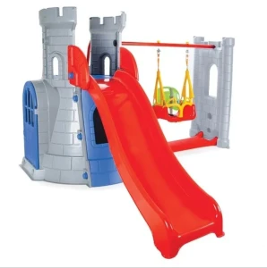 Complex de joc castel cu tobogan și leagăn (disponibil în 2 culori)