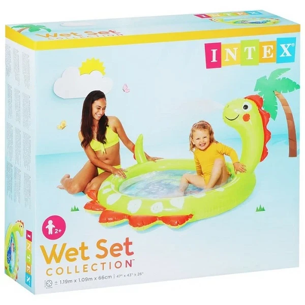 Intex детский надувной бассейн c фонтанчиком "дино" 119х109х66 см, 68 л, 2+ 2