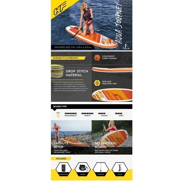 Bestway доска для сап сёрфинга - sup-доска "aqua journey" 274х76х12 см, насос, весло, сумка, до 100 кг 37
