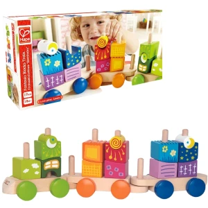 Set din lemn cu cuburi "locomotiva multicoloră"