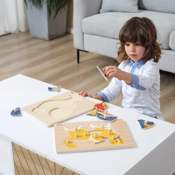 Puzzle din lemn montessori cu buton "cățel" 4