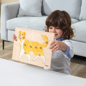 Puzzle din lemn montessori cu buton "cățel" Thumbnail 2