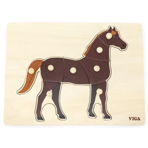 Puzzle din lemn Montessori cu buton &quot;Cal&quot;