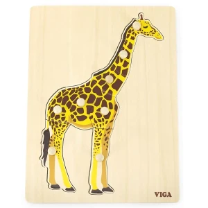 Puzzle din lemn montessori cu buton “girafa”