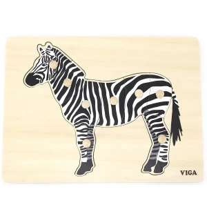 Puzzle din lemn montessori cu buton "zebra"
