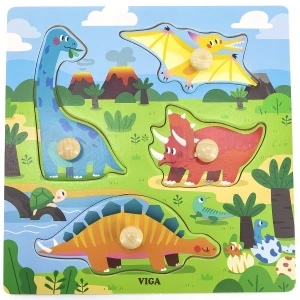 Puzzle din lemn cu buton „dinozauri"