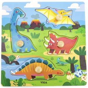 Puzzle din lemn cu buton „Dinozauri&quot;