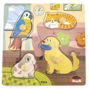 Puzzle din lemn cu buton „Animale domestice&quot;