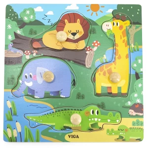 Puzzle din lemn cu buton „Animale sălbatice&quot;