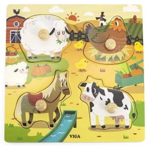 Puzzle din lemn cu buton „ferma”