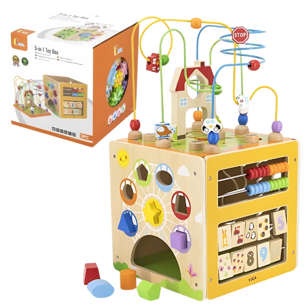 Cub montessori din lemn 5 în 1 2