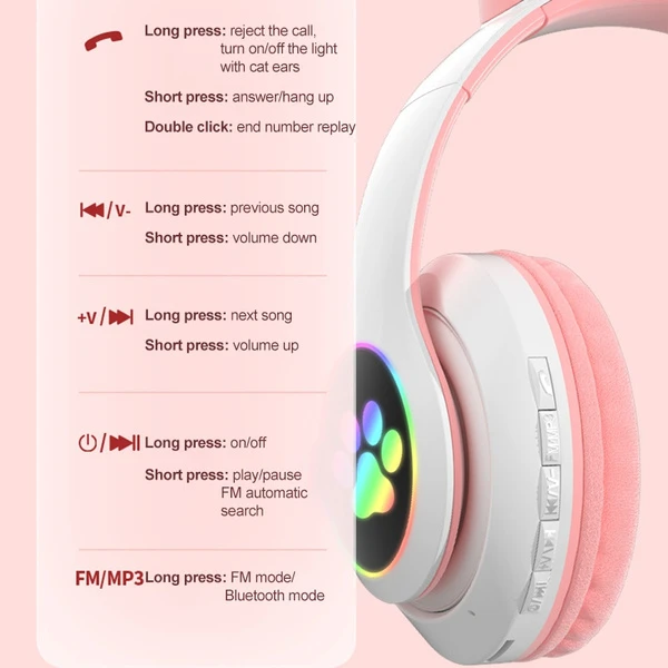 Беспроводные bluetooth наушники cat ear со светящимися ушками 4