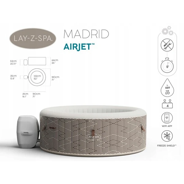 Bestway jacuzzi spa madrid airjet 180x66 см, 669 л, 2-4 человека 10