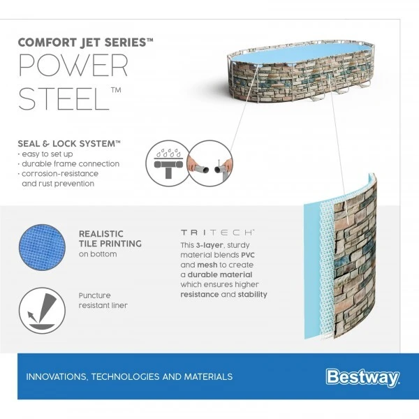 Bestway piscină power steel oval 610х366х122cm, 20241l, carcas metal 22