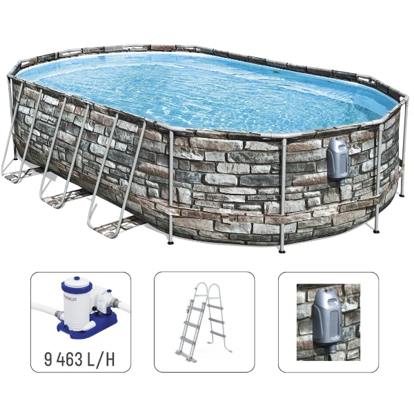 Bestway piscină power steel oval 610х366х122cm, 20241l, carcas metal 12
