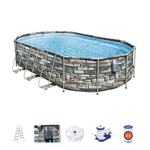 Bestway piscină power steel oval 610х366х122cm, 20241l, carcas metal 14