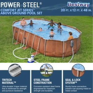 Bestway piscină power steel oval 610х366х122cm, 20241l, carcas metal Thumbnail 8