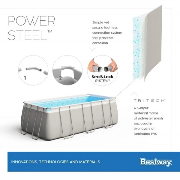 Bestway бассейн power steel 404x201x100cm, 6478л, метал каркас 15