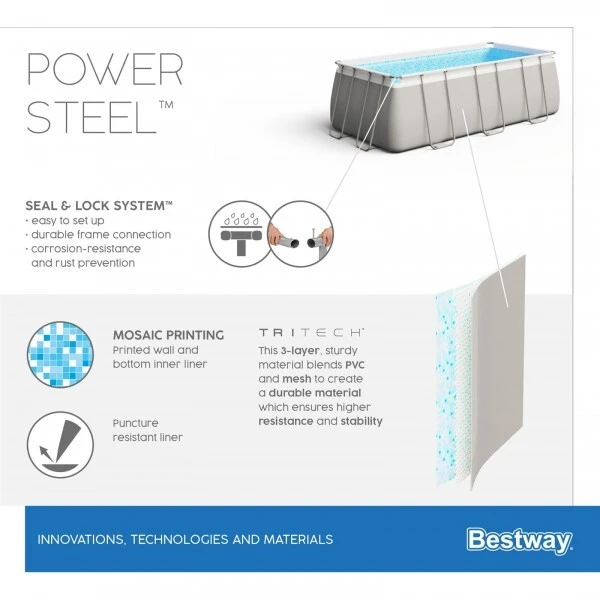 Bestway бассейн power steel 404x201x100cm, 6478л, метал каркас 13