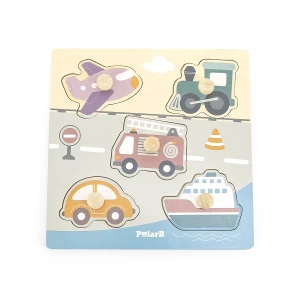 Puzzle din lemn cu buton „Mijloace de transport&quot; 5 elem.