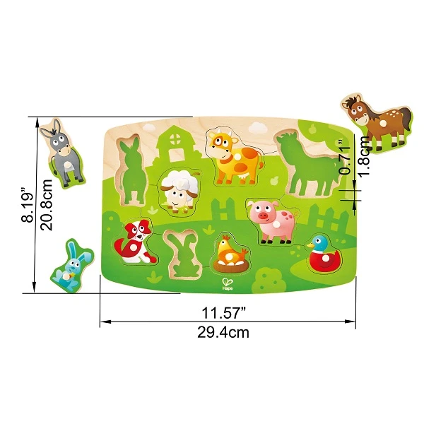 Puzzle din lemn cu buton „ferma” 4