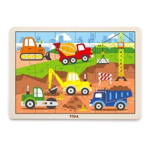 Puzzle din lemn "vehicule de construcție", 24 elem.