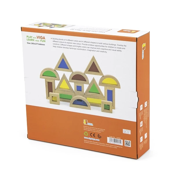 Constructor din lemn cu inserții transparente colorate din 16 elemente 4