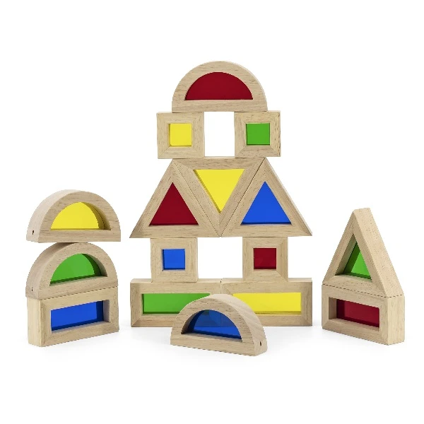 Constructor din lemn cu inserții transparente colorate din 16 elemente 2