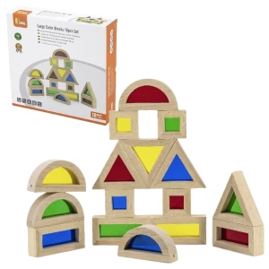 Constructor din lemn cu inserții transparente colorate din 16 elemente