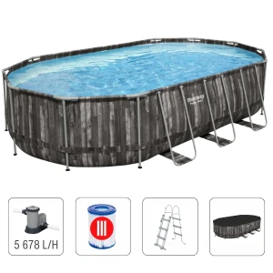 Bestway piscină power steel oval 610х366х122cm, 20241l, carcas metal