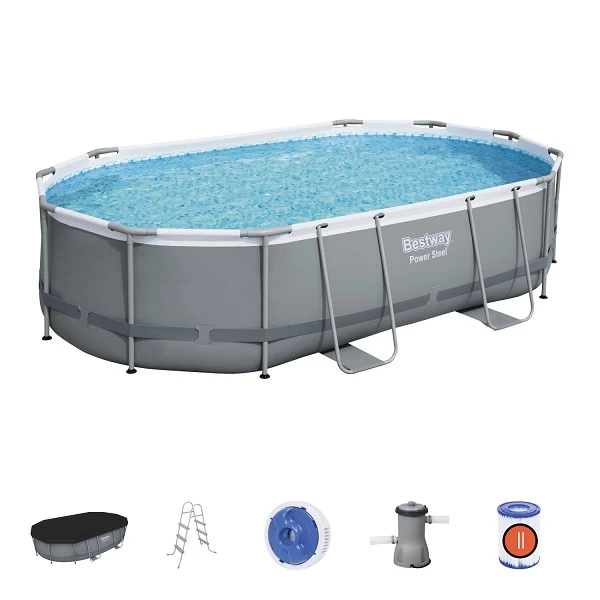 Bestway бассейн power steel oval 488x305x107cm, 10949л, метал каркас 4