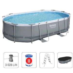 Bestway piscină power steel oval 488x305x107cm, 10949l, carcas metal
