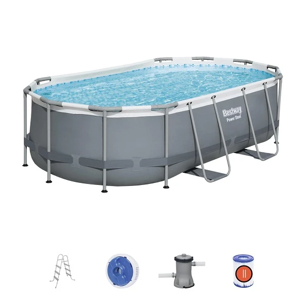 Bestway бассейн power steel oval 427x250x100cm, 7250л, метал каркас 20