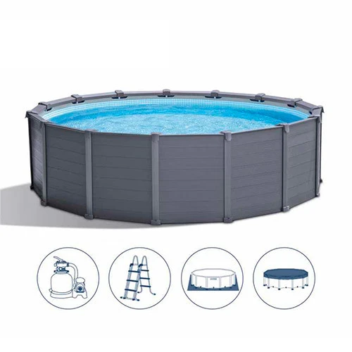 Intex piscină graphite gray panel 478х124cm, 16805l, cadru metalic 12