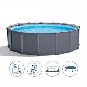 Intex piscină graphite gray panel 478х124cm, 16805l, cadru metalic Thumbnail 12