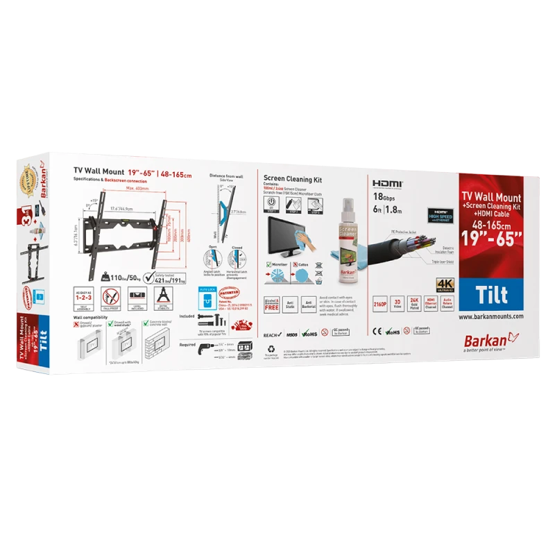 Наклонное настенное крепление barkan cm310+, чёрный 7