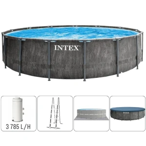 Intex piscină greywood prism frame premium 457×122cm, 16805l, cadru metalic