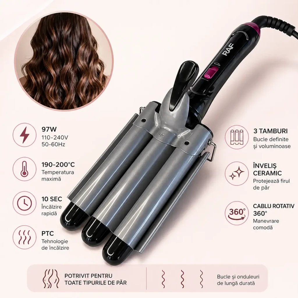 Ondulator pentru par cu 3 tamburi raf (r.481b) 2