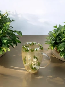 CANA CU PERETI DUBLI INTERIOR FLORI USCATE (VERDE CU ALB (2126-9)