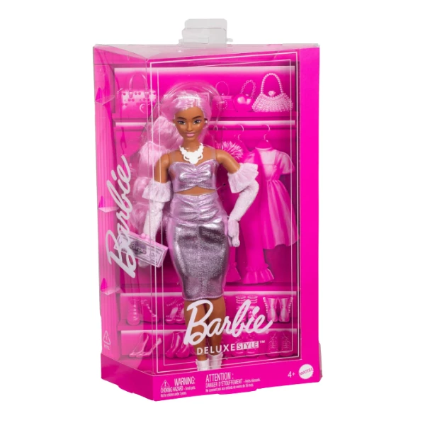 Кукла barbie "модница в глянцевом розовом платье" 3