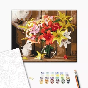 Pictură pe numere 30*40 сm (fără cutie) – buchet colorat de crini Thumbnail 2
