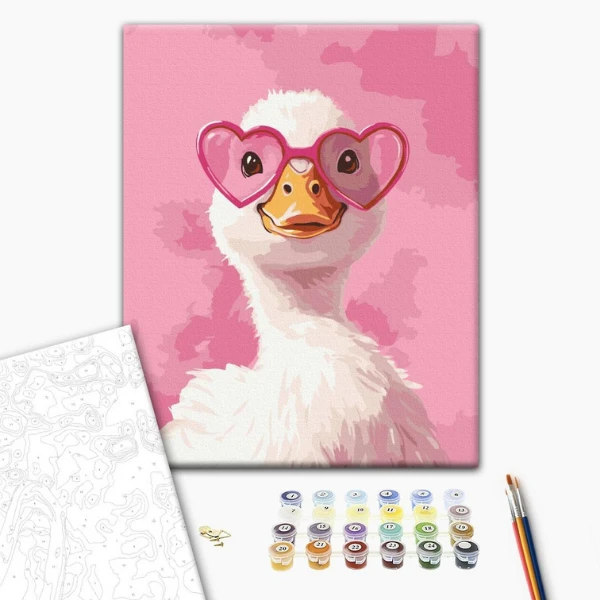 Pictură pe numere 30*40 сm (fără cutie) – o rață cu ochelari roz 2