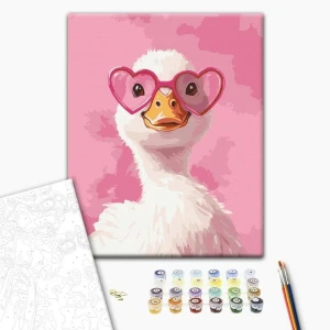 Pictură pe numere 30*40 сm (fără cutie) – o rață cu ochelari roz Thumbnail 2