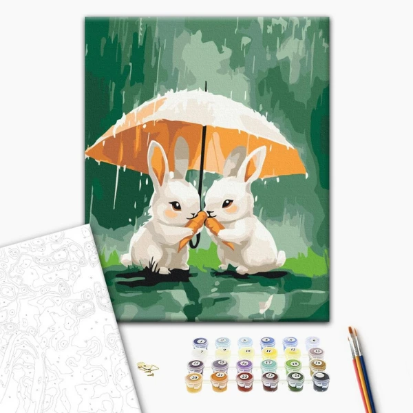 Pictură pe numere 30*40 сm (fără cutie) – doi iepurași sub o umbrelă 2